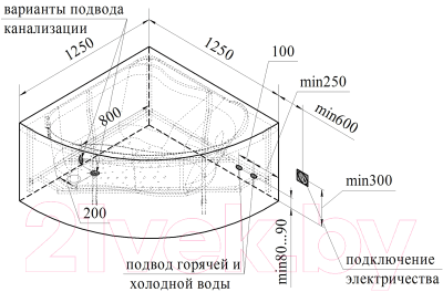 Ванна акриловая Radomir Альтея 125x125 / 2-01-0-0-1-219Ч