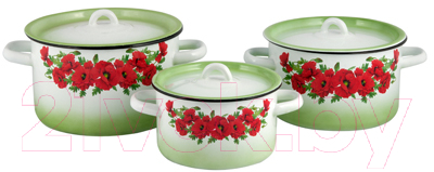 Набор кастрюль СтальЭмаль Восточный мак 1с144/5 - фото