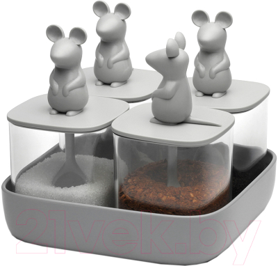 Набор емкостей для хранения Qualy Mouse Seasoning / QL10366-CL-GY (4шт) - фото
