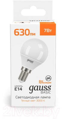 Лампа Gauss Basic E14 7W 3000K / 10501172
