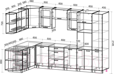 Готовая кухня Интерлиния Мила Gloss 1.88x3.2 левая