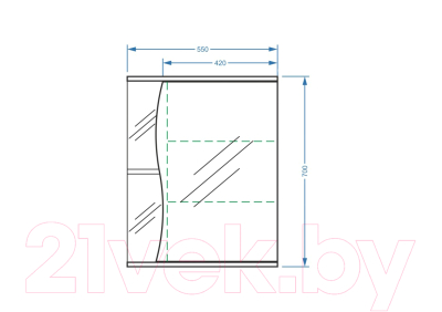 Шкаф с зеркалом для ванной Vako Волна 55 / 11149