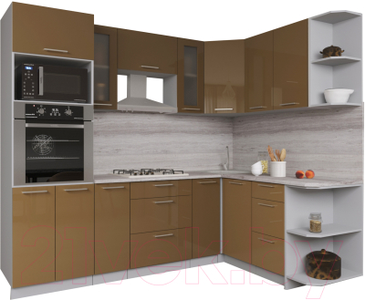 Готовая кухня Интерлиния Мила Gloss 1.68x2.4 правая - фото