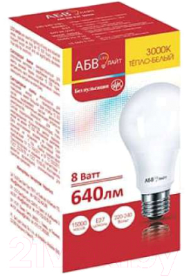 Лампа АБВ LED лайт A60 8W E27 3000К