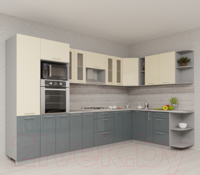 Готовая кухня Интерлиния Мила Gloss 1.88x3.4 правая