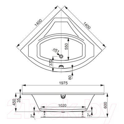 Ванна акриловая VagnerPlast Veronela 140x140 / VPBA140VEA3X-04 (с каркасом)