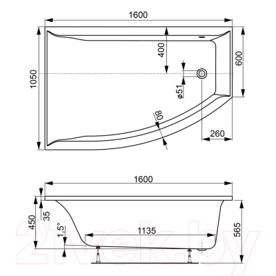 Ванна акриловая VagnerPlast Veronela 160x105 R / VPBA160VEA3PX-04 (с каркасом)