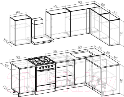 Готовая кухня Интермебель Микс Топ-25 2x1.52м правая