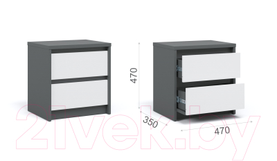 Прикроватная тумба Империал Мишель 2ящ (антрацит/белый жемчуг)