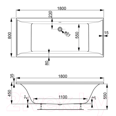 Ванна акриловая VagnerPlast Veronela 180x80 / VPBA180VEA2X-04 (с каркасом и экраном)