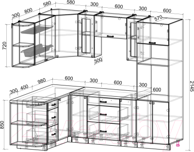 Кухонный гарнитур Интерлиния Мила Деко 1.68x2.4 левая