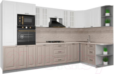Кухонный гарнитур Интерлиния Мила Деко 1.68x3.4 правая - фото