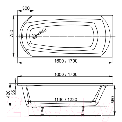 Ванна акриловая VagnerPlast Ebony 160x75 / VPBA160EBO2X-04 (с каркасом)