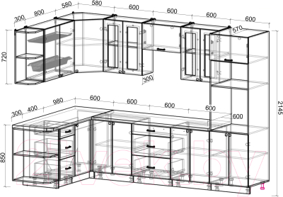 Готовая кухня Интерлиния Мила Деко 1.68x3.0 левая