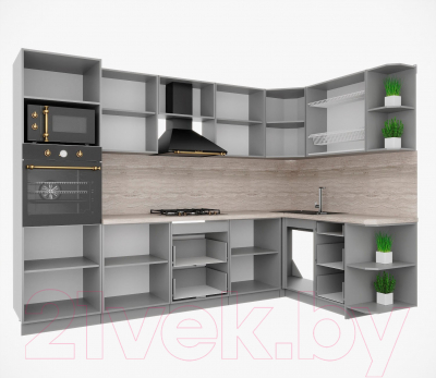 Кухонный гарнитур Интерлиния Мила Деко 1.68x3.0 правая