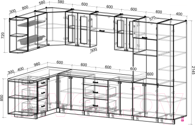 Кухонный гарнитур Интерлиния Мила Деко 1.68x3.4 левая