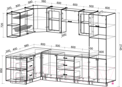 Кухонный гарнитур Интерлиния Мила Деко 1.68x2.8 левая