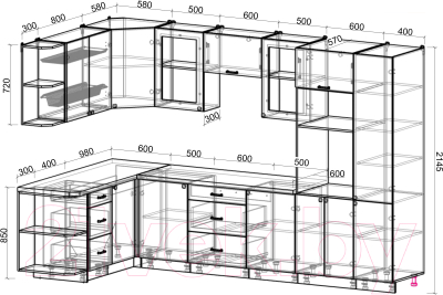 Кухонный гарнитур Интерлиния Мила Деко 1.68x3.2 левая