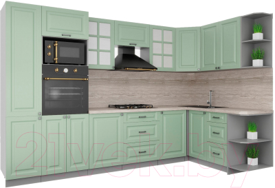 Кухонный гарнитур Интерлиния Мила Деко 1.68x3.2 правая - фото