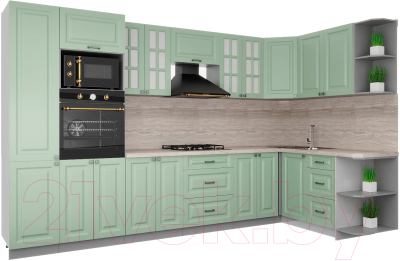 Кухонный гарнитур Интерлиния Мила Деко 1.68x3.4 правая - фото