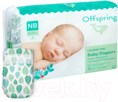 Подгузники детские Offspring NB 2-4кг Листочки / OF01NB56L