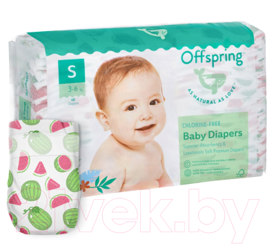 Подгузники детские Offspring S 3-6кг Арбузы / OF01S48WML