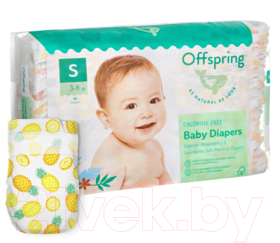 Подгузники детские Offspring S 3-6кг Ананасы / OF01S48PHP