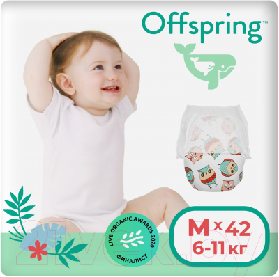 Подгузники-трусики детские Offspring M 6-11кг Совы / OF02MO - фото