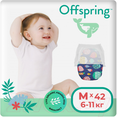 Подгузники-трусики детские Offspring M 6-11кг Рыбки / OF02MF - фото