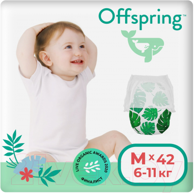 Подгузники-трусики детские Offspring M 6-11кг Тропики / OF02MLEA - фото