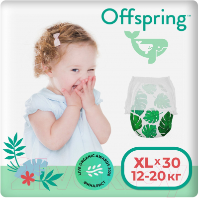 Подгузники-трусики детские Offspring XL 12-20кг Тропики / OF02XLLEA - фото