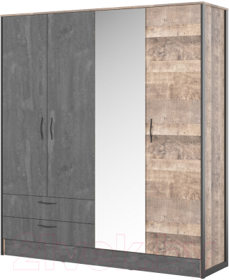 Шкаф НК Мебель Hugo 4-х дверный 72504914 / 72507336 (дуб гранж/железный камень) - фото