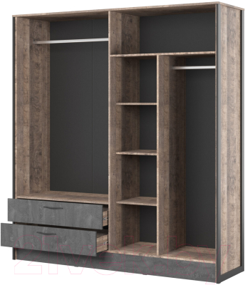 Шкаф НК Мебель Hugo 4-х дверный 72504914 / 72507336 (дуб гранж/железный камень)