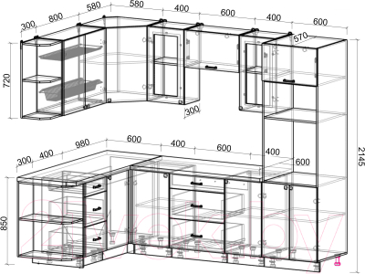 Кухонный гарнитур Интерлиния Мила Деко 1.68x2.6 левая