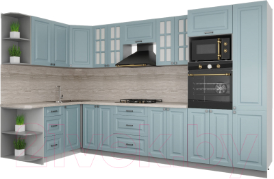 Кухонный гарнитур Интерлиния Мила Деко 1.68x3.4 левая - фото