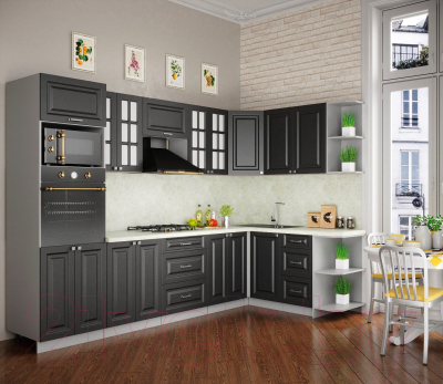 Кухонный гарнитур Интерлиния Мила Деко 1.68x3.0 правая