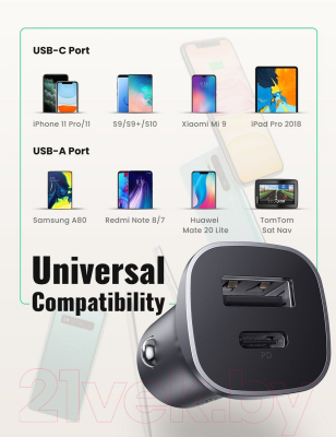 Зарядное устройство автомобильное Ugreen CD130 / 30780