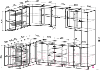 Кухонный гарнитур Интерлиния Мила Деко 1.88x2.8 левая
