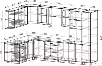 Кухонный гарнитур Интерлиния Мила Деко 1.88x3.2 левая