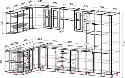 Кухонный гарнитур Интерлиния Мила Деко 1.88x3.4 левая