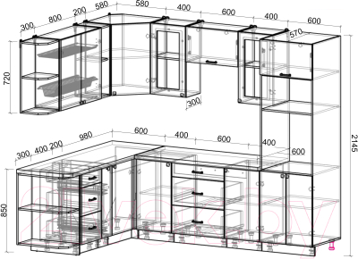Кухонный гарнитур Интерлиния Мила Деко 1.88x2.6 левая