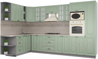 Кухонный гарнитур Интерлиния Мила Деко 1.88x3.4 левая - фото