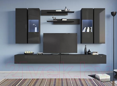 Шкаф навесной НК Мебель Point тип-50 / 71774459 (черный/черный глянец)