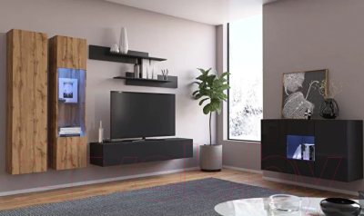 Шкаф навесной НК Мебель Point тип-50 / 71774459 (черный/черный глянец)