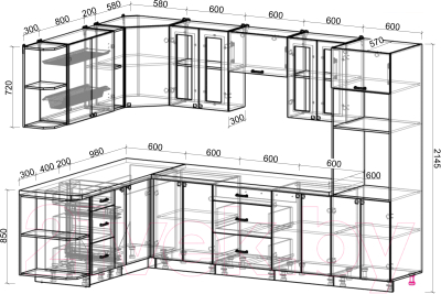 Кухонный гарнитур Интерлиния Мила Деко 1.88x3.0 левая