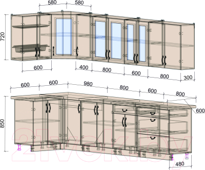 Готовая кухня Интерлиния Мила Крафт 1.2x3.2