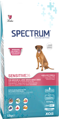 Сухой корм для собак Spectrum Sensitive26 для взрослых средних и кр. пород с ягненком и рисом (12кг) - фото