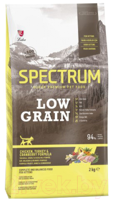 Сухой корм для кошек Spectrum Low Grain для котят с курицей, индейкой и клюквой (2кг) - фото