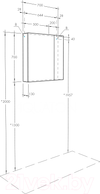 Шкаф с зеркалом для ванной Акватон Асти 70 (1A263402AX010)