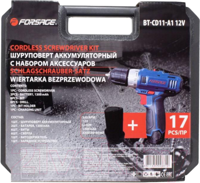 Аккумуляторная дрель-шуруповерт Forsage F-BT-CD11(50517) (с набором аксессуаров)